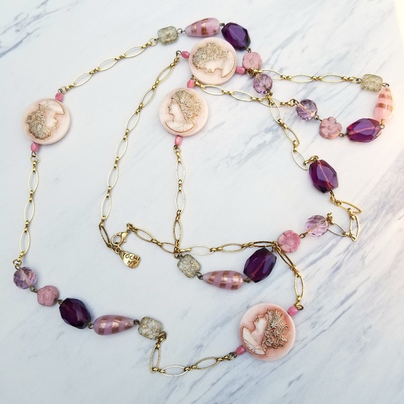 Yochi Jewelry - 5 for $25! Yochi NY Pink Cameo Coin Gold Tone Necklace